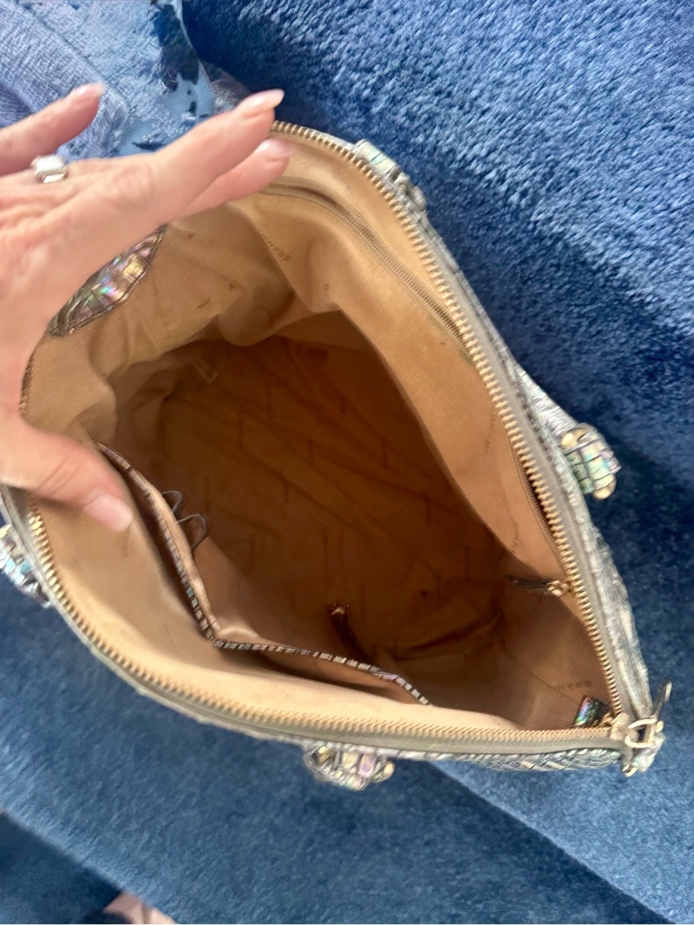 Brahmin Iridescent Croc-Embossed Satchel in Multi-Tone Metallic - Picture 4 of 4